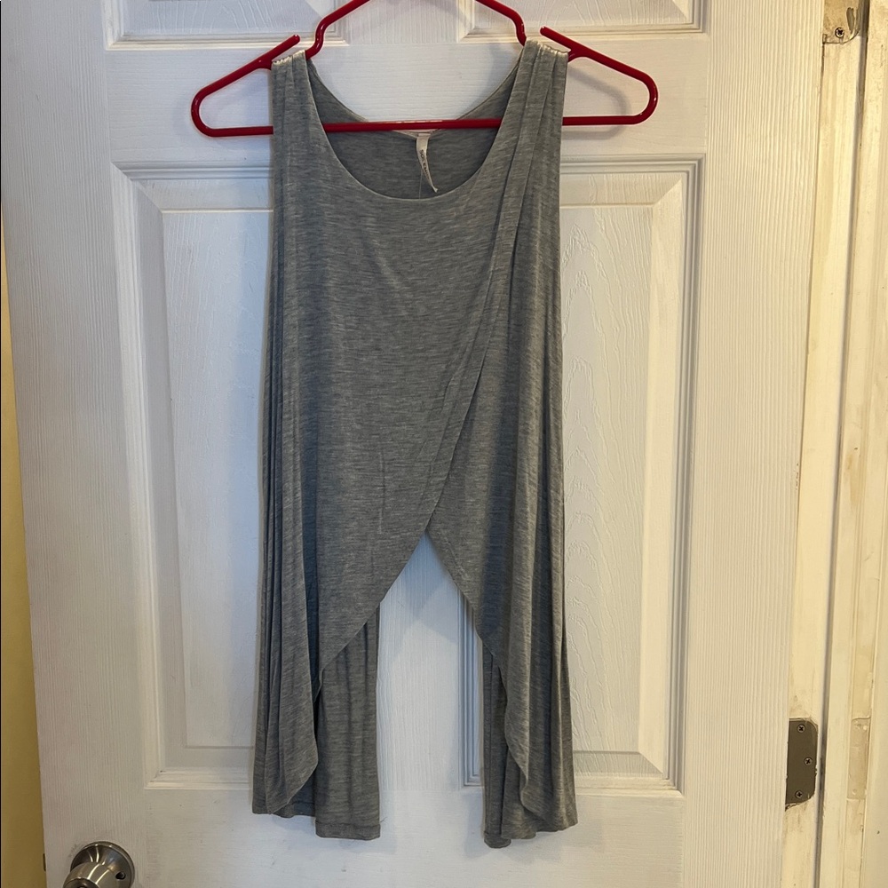 NWT Women's Gray Sleeveless Draped Open-Front Tank Top